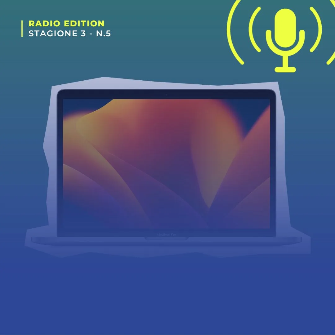Il nuovo MacBook Pro di Apple visto di fronte, su sfondo blu