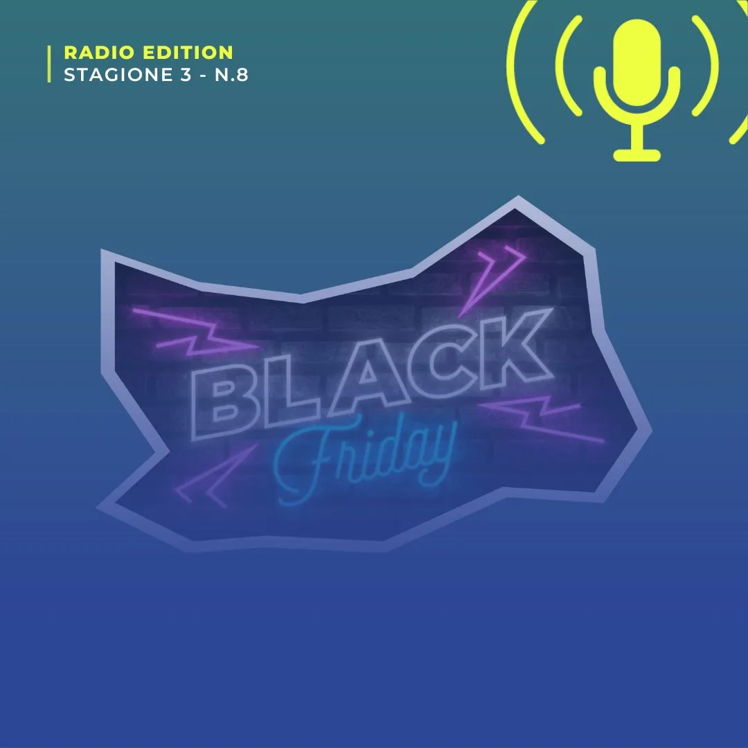Scritta al neon «Black Friday» su sfondo blu, per il Black Friday 2021