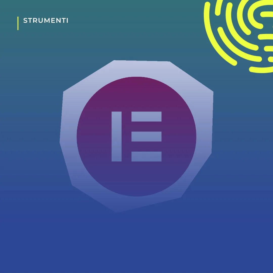 Logo di Elementor, il page builder per WordPress, su sfondo blu