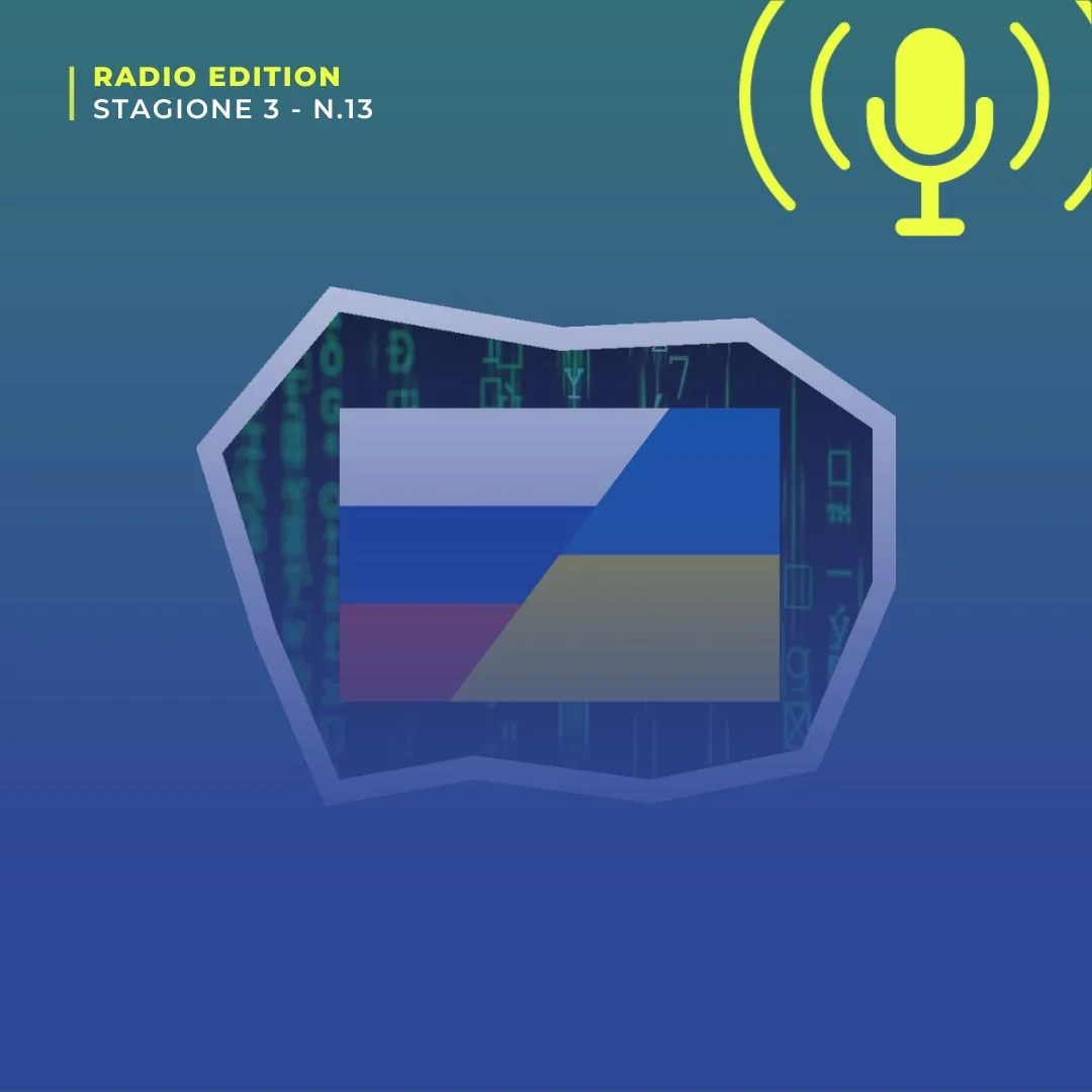 Bandiere di Russia e Ucraina su uno schermo: la guerra combattuta anche online