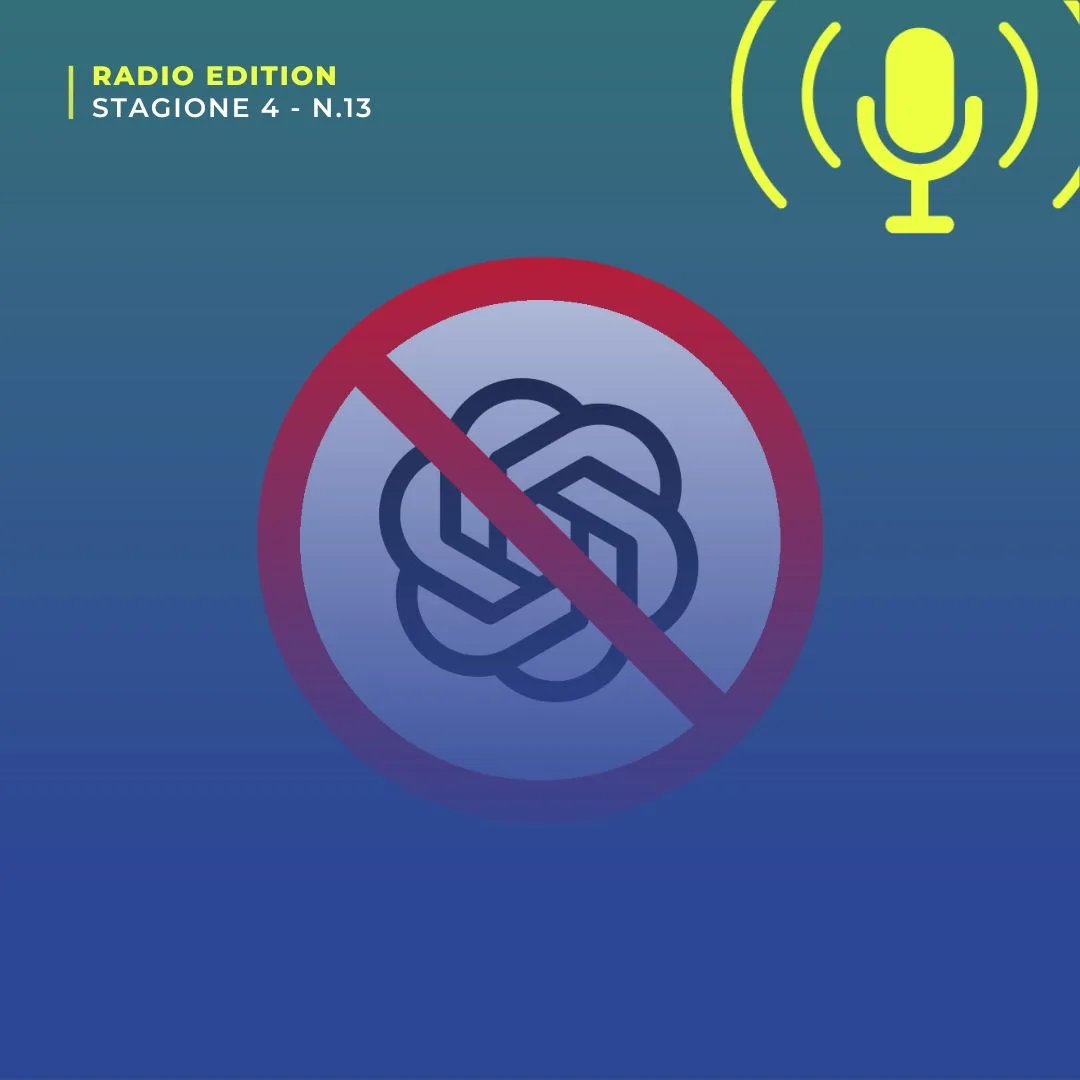 Logo di OpenAI barrato da un divieto rosso: ChatGPT bloccato in Italia