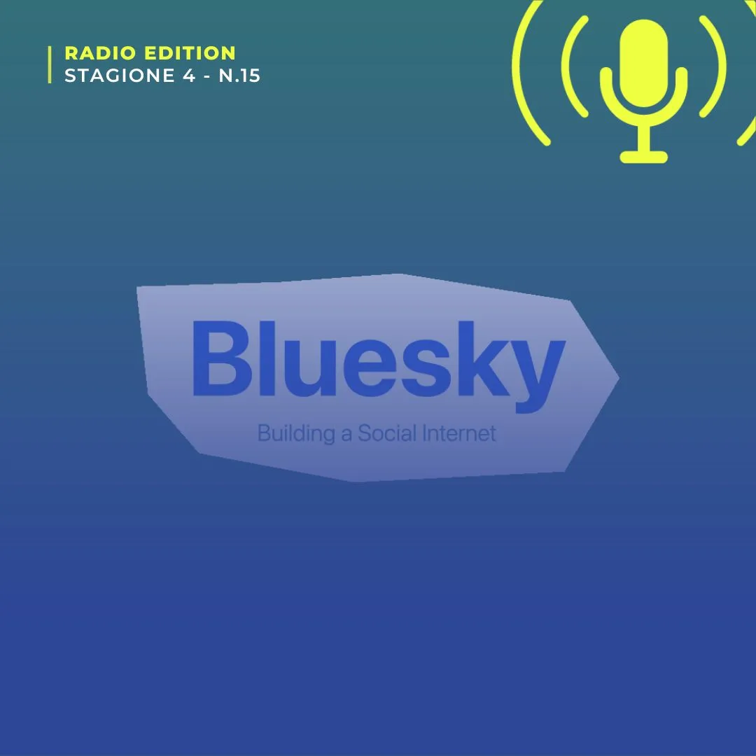 Logo del social network Bluesky su sfondo blu