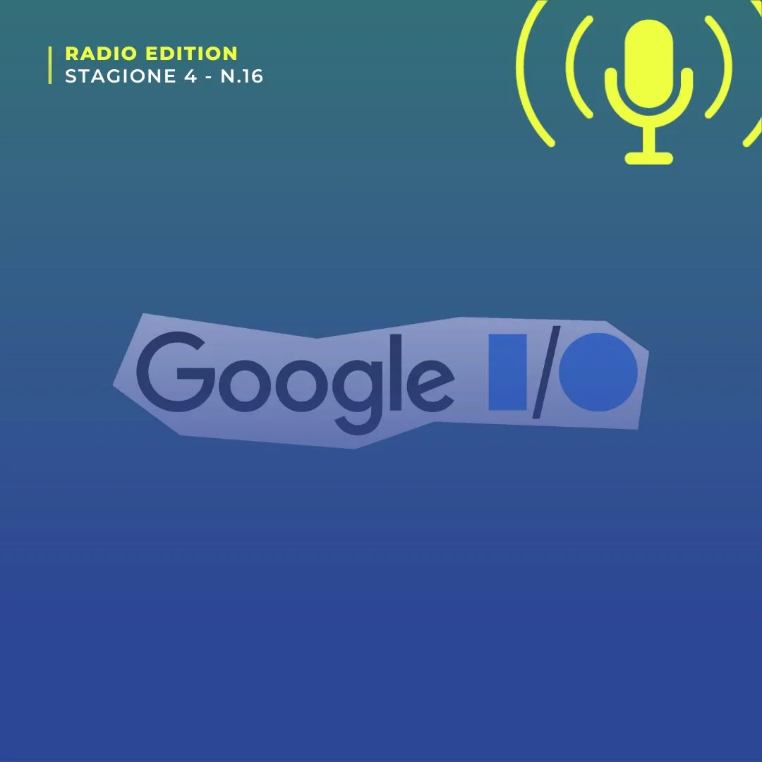 Logo di Google I/O su sfondo blu, per le novità del Google I/O 2023