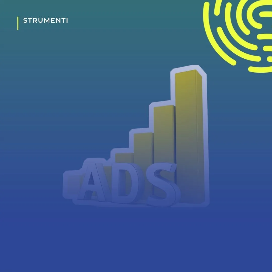 Grafico a barre in crescita con la scritta «Ads»: analizzare le pubblicità dei concorrenti