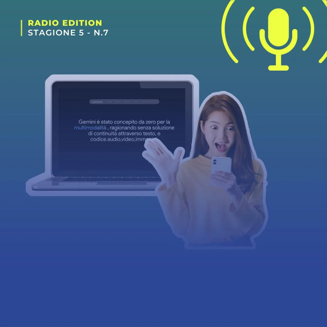 Ragazza che saluta accanto a un portatile aperto: Google Gemini e l'AI Act europeo
