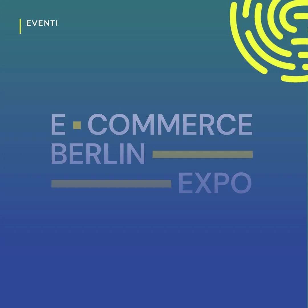 Logo di E-commerce Berlin Expo su sfondo blu