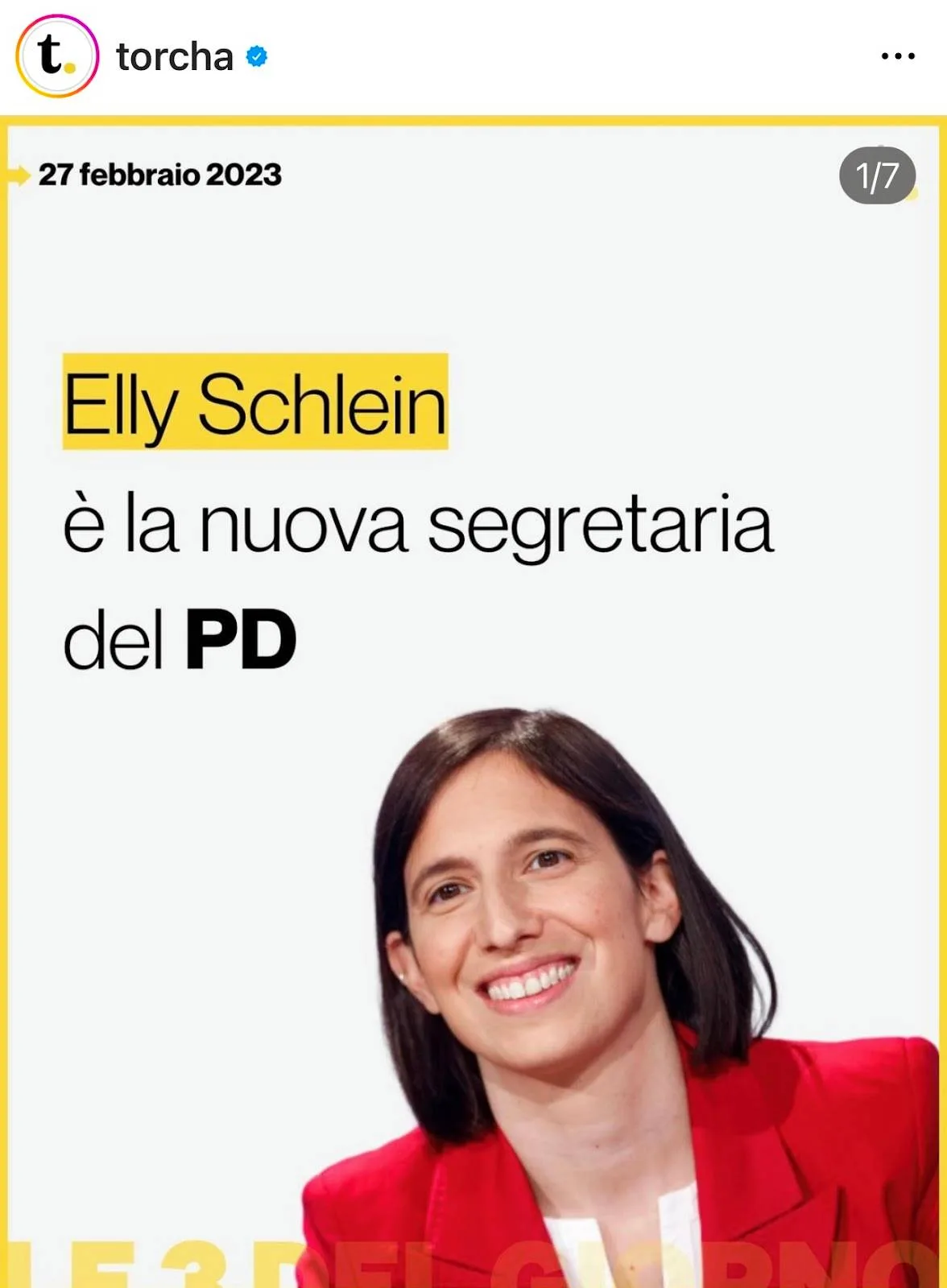 Post di Torcha del 27 febbraio 2023: Elly Schlein è la nuova segretaria del PD