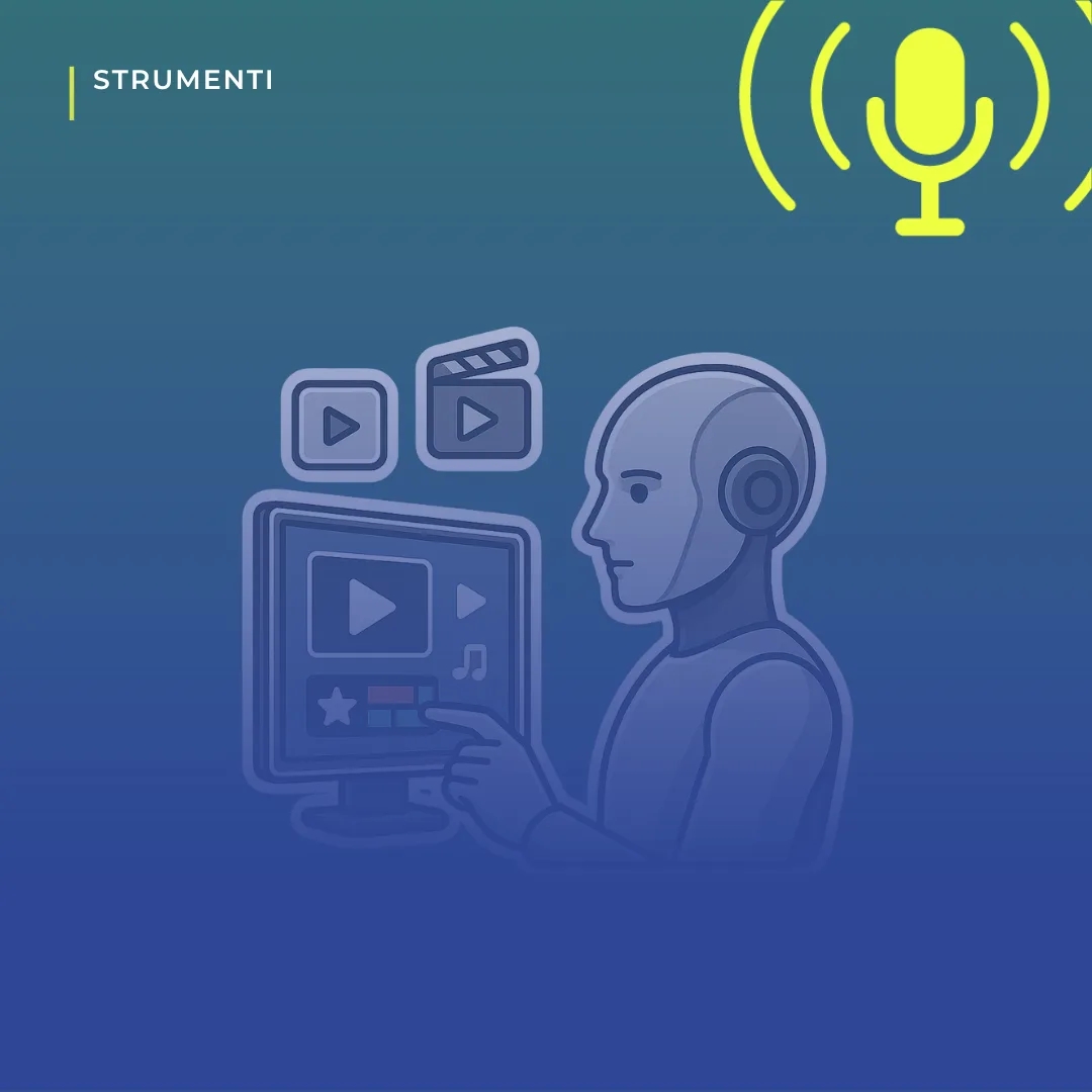 Icone di video e foto accanto a un robot: creare video con l'intelligenza artificiale
