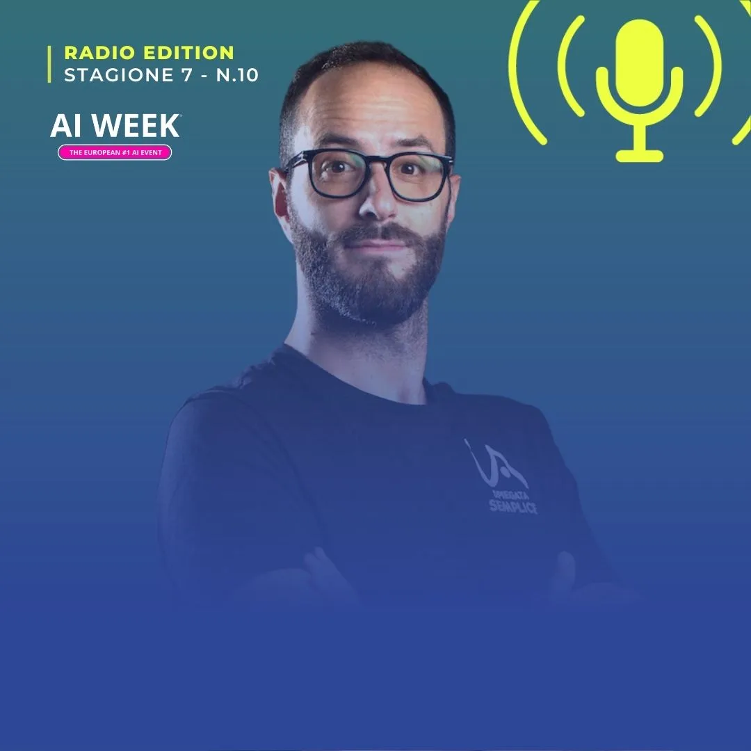 Pasquale Viscanti con occhiali e barba, ospite della puntata sull'AI Week 2026