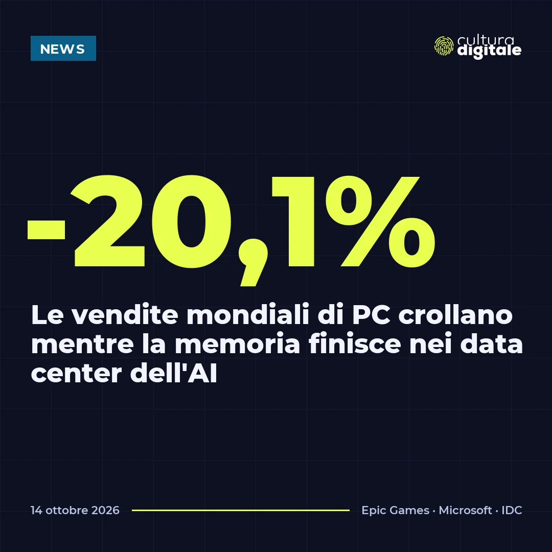 -20,1%: Le vendite mondiali di PC crollano mentre la memoria finisce nei data center dell'AI